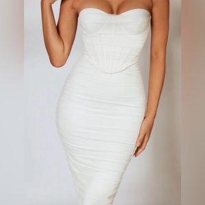 Oh polly ivory corset midi strapless dress